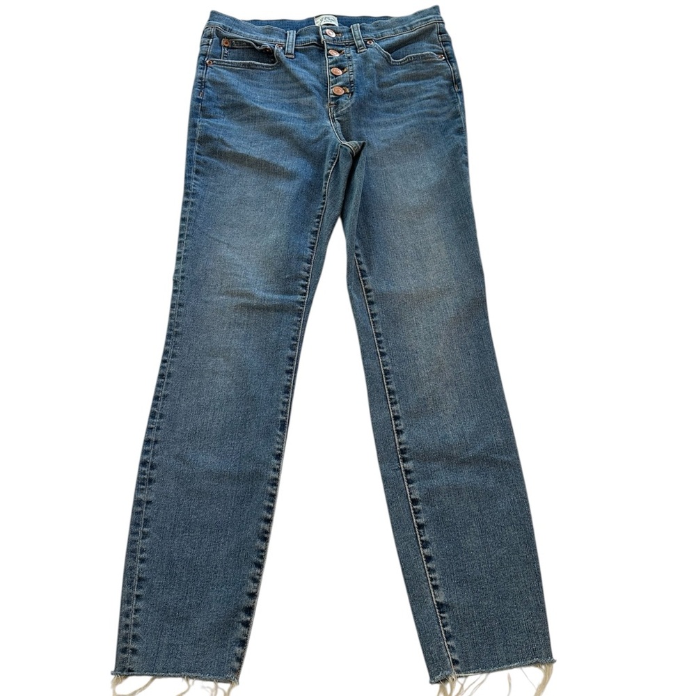 J. Crew Jeans 9” Toothpick Button Fly Raw Hem Medium Blue Denim Women’s Size 28